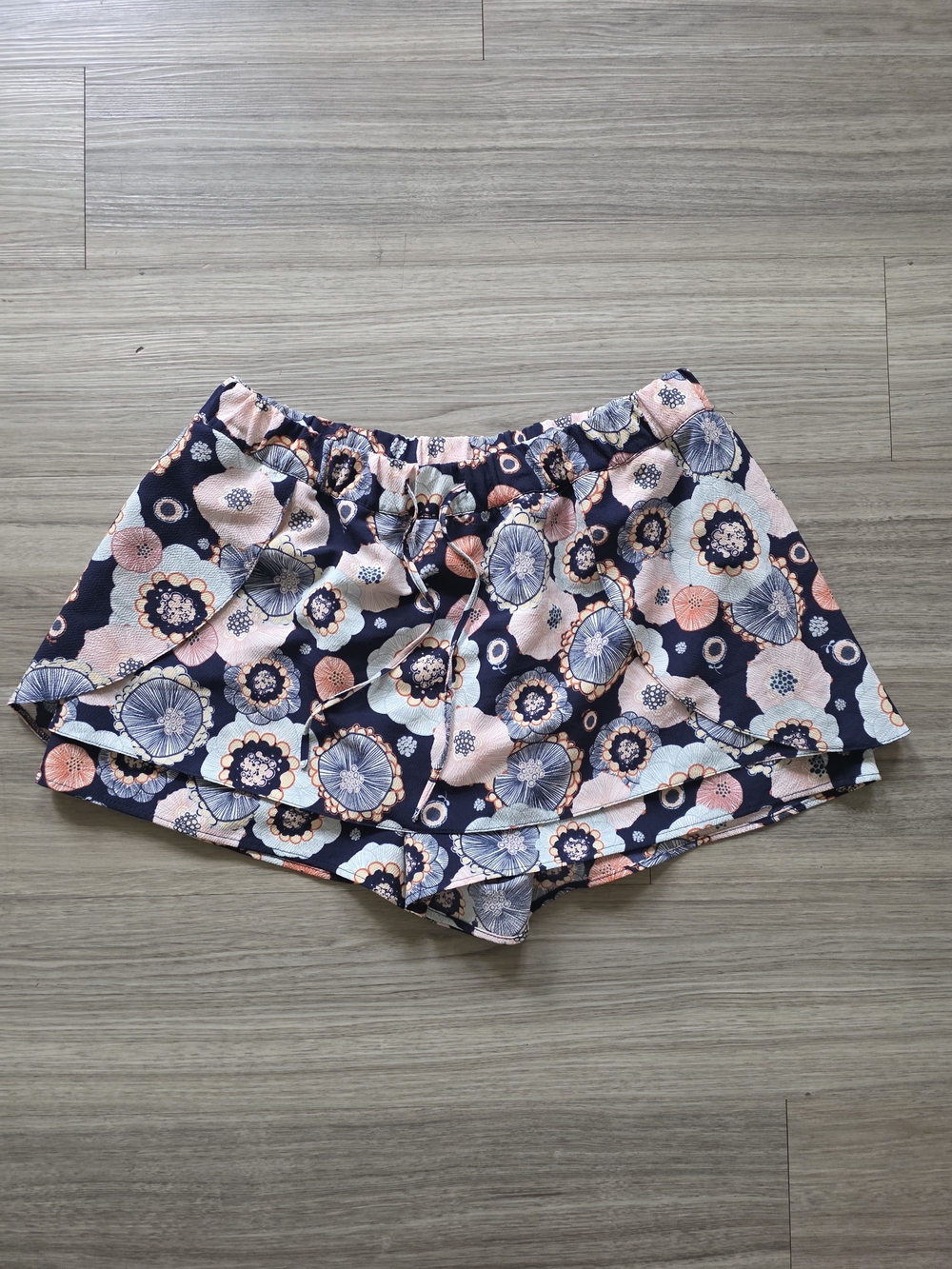 Zara Navy Blue Floral Skort with Pink and White Accents